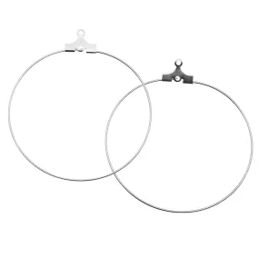 Earring Findings, Hoop with Loop 40mm, Silver Plated (6 Pairs)