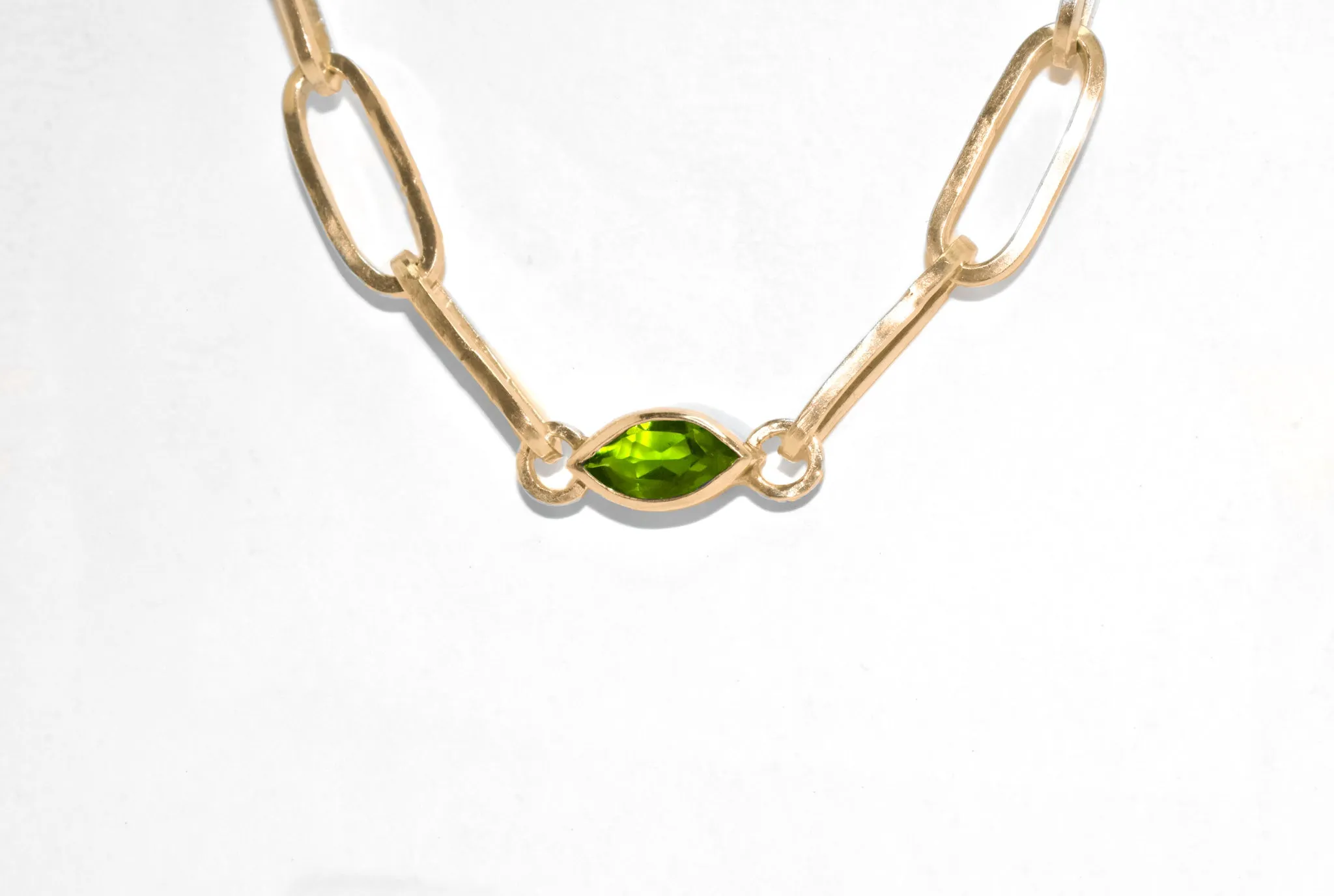 Ester | Handmade 10k Yellow Gold East to West Marquise Gemstone Paperclip Chain Bracelet | Diamond & Birthstone