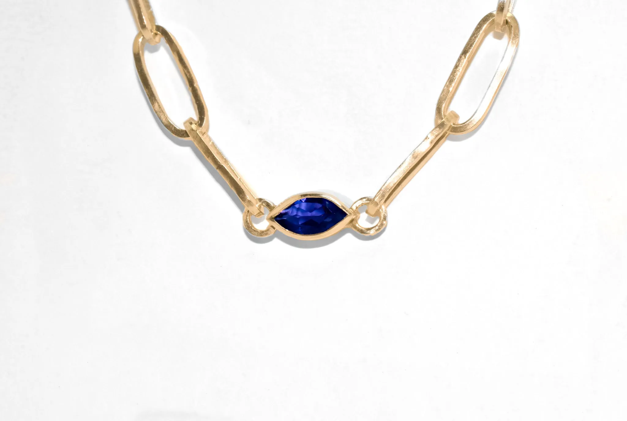 Ester | Handmade 10k Yellow Gold East to West Marquise Gemstone Paperclip Chain Bracelet | Diamond & Birthstone