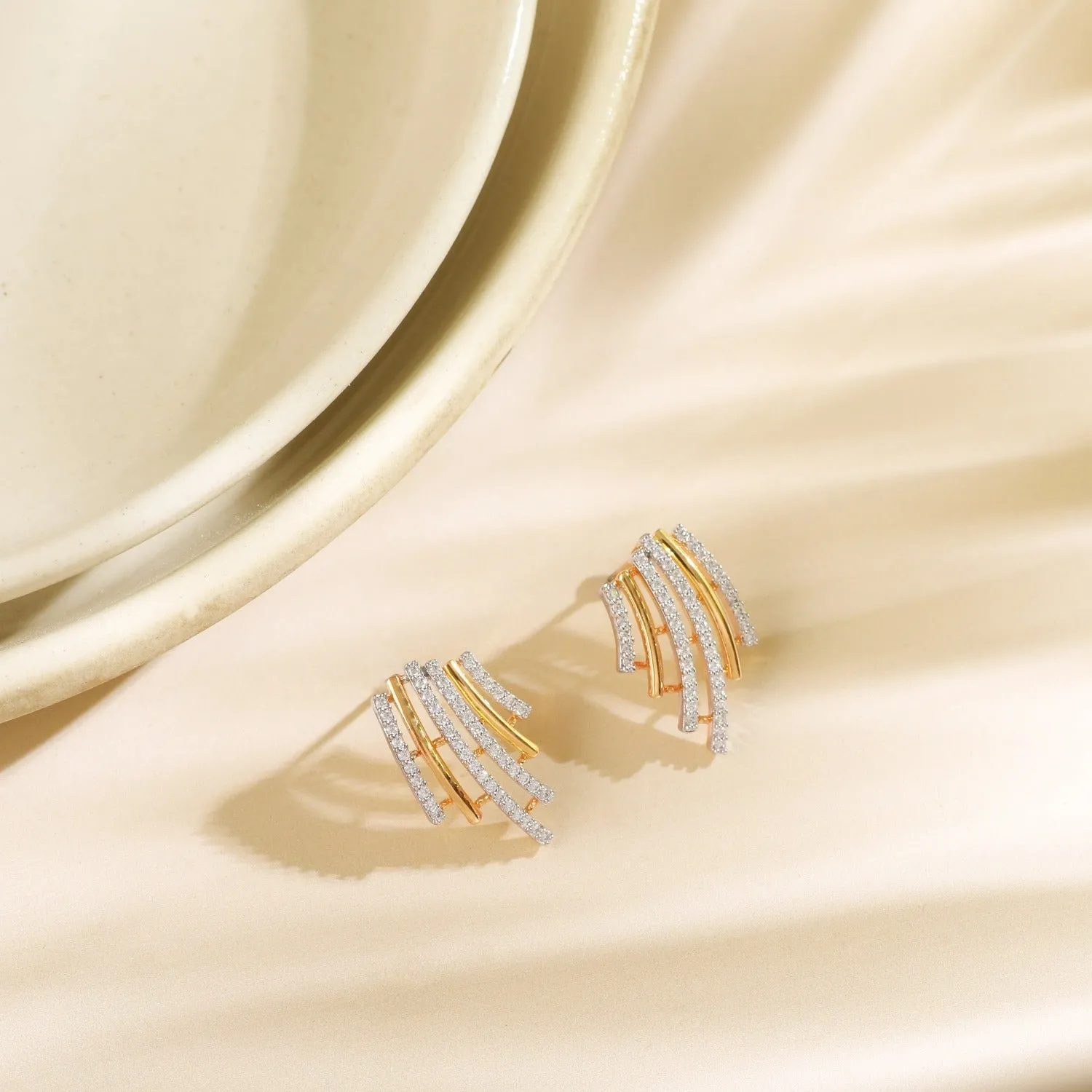 Flare CZ Delicate Statement Silver Stud Earrings