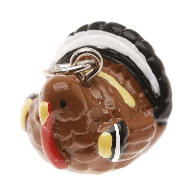 Hand Painted 3-D Thanksgiving Turkey Jewelry Charm Lightweight (1 Piece)