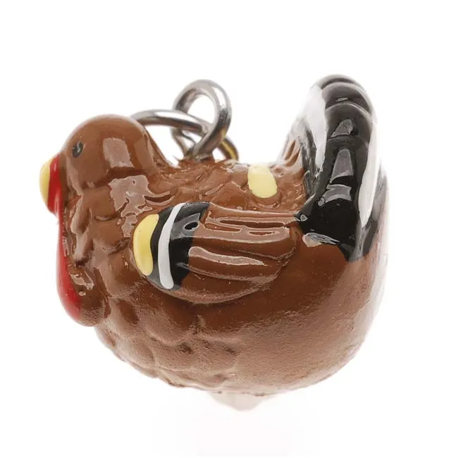 Hand Painted 3-D Thanksgiving Turkey Jewelry Charm Lightweight (1 Piece)