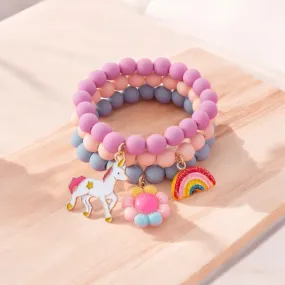 Little Girl Floral Unicorn Charm Bracelets - 3 Piece