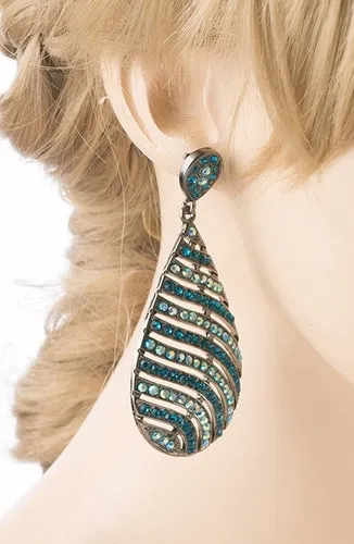 Modern Fashion Crystal Rhinestone Stunning Leaf Design Dangle Earrings E729 Blue