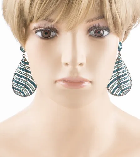 Modern Fashion Crystal Rhinestone Stunning Leaf Design Dangle Earrings E729 Blue