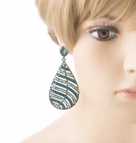 Modern Fashion Crystal Rhinestone Stunning Leaf Design Dangle Earrings E729 Blue